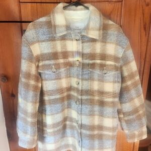 Wilfred Women's Plaid Teddy Jacket - Brown, Cream, and Gray